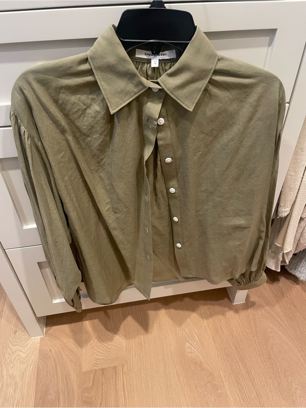 Emerson Fry Olive Green Button-Front Collared Top
